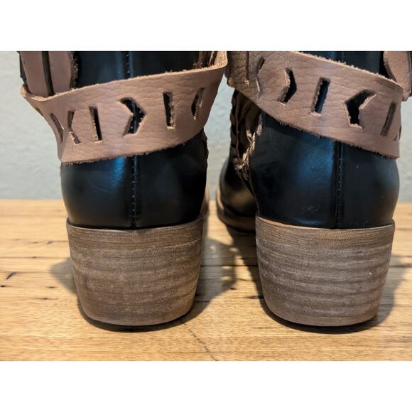 Musse & Cloud Black Brown Leather Aina Strapped Side Buckled Boots US Size 7 - Picture 2 of 11